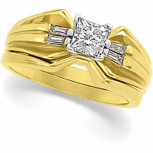 Baguette Accented Engagement Ring or Duo Band
