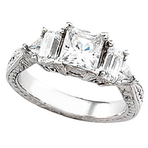 Three-Stone Hand-Engraved Engagement Ring or Band