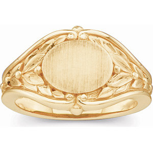 Open Back Oval Leaf Design Signet Ring